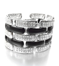 EXQUISITE 18kt White Gold Plated CZ Crystals Black Onyx Lucite Links Bracelet - $49.99