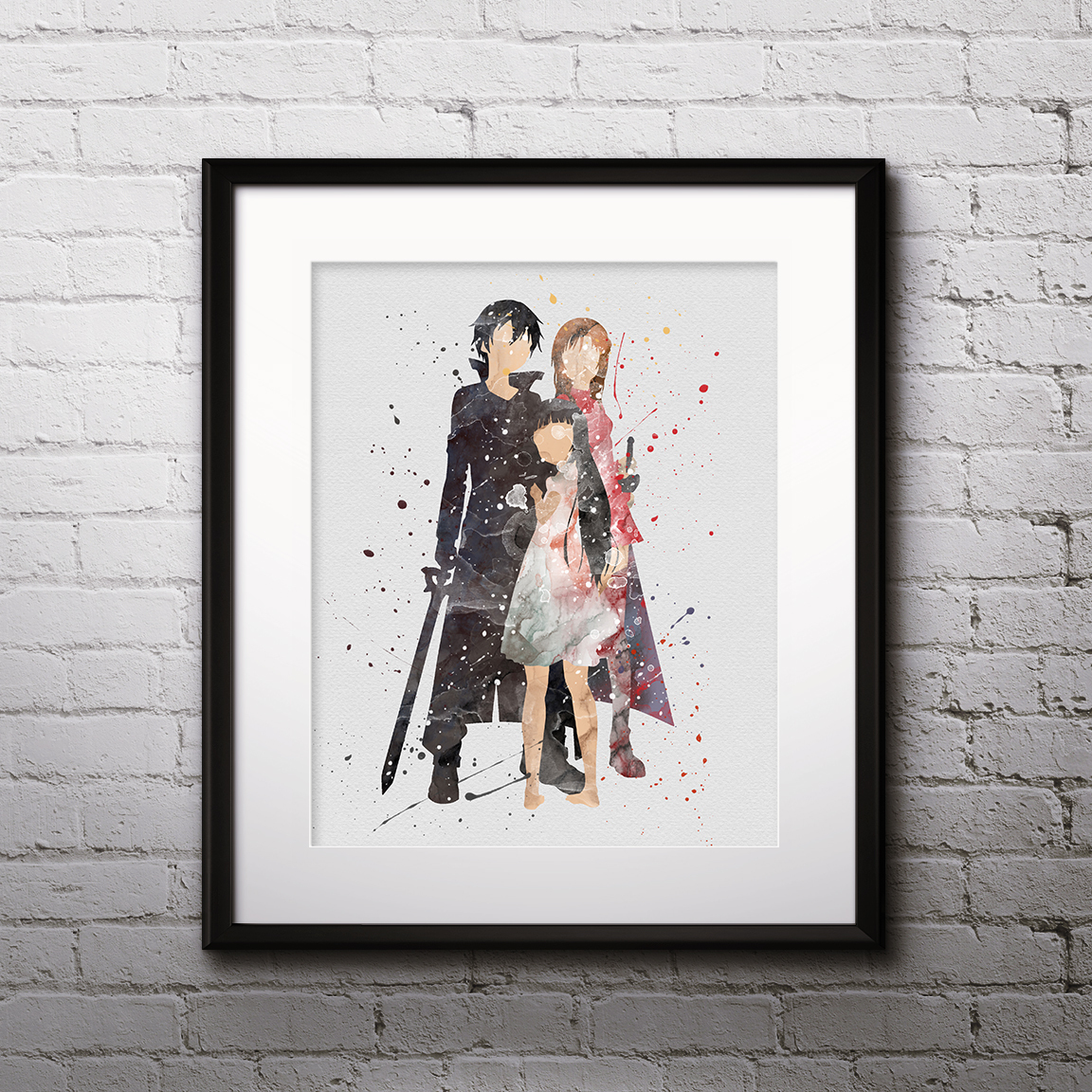 Primary image for Kirito, Asuna and Yui, Sword Anime painting Printable Watercolor Art, Print