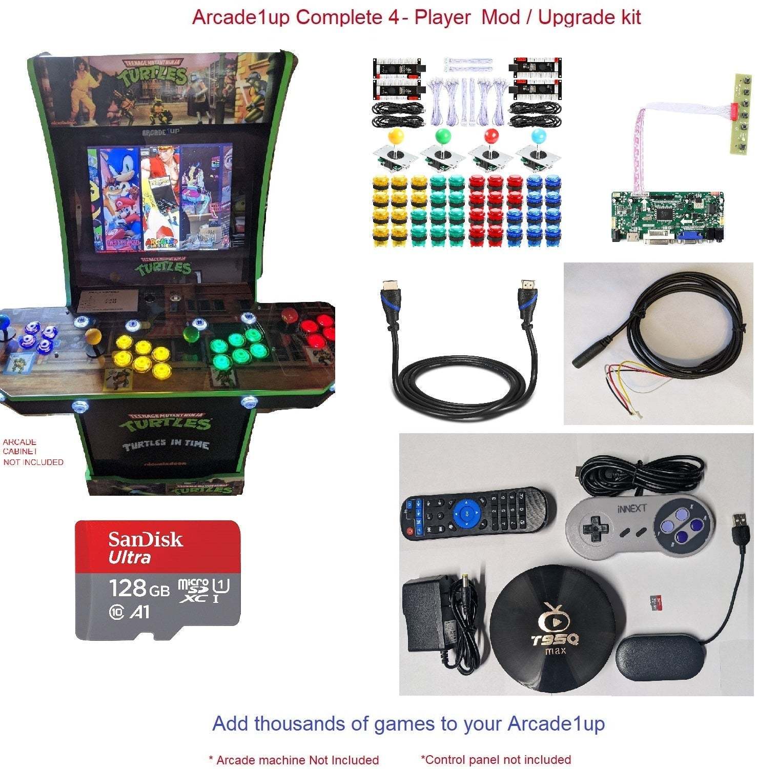 Arcade1up 4-Player Complete Mod kit for TMNT, NBA Jam, Simpsons and more.  Upgra