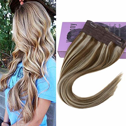 VeSunny 14" Halo Extensions Real Human Hair Color #6 Medium Brown Mixed ...