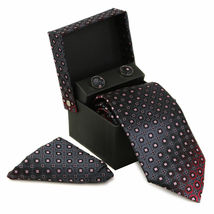 Berlioni Men's Silk Neck Tie Accessory Box Set With Cufflinks & Pocket Square image 6