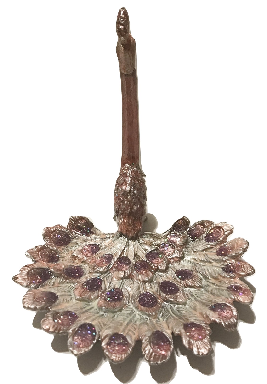 Welforth Pewter Purple Pink Peacock Bird Jewelry Ring Holder Stand Ring