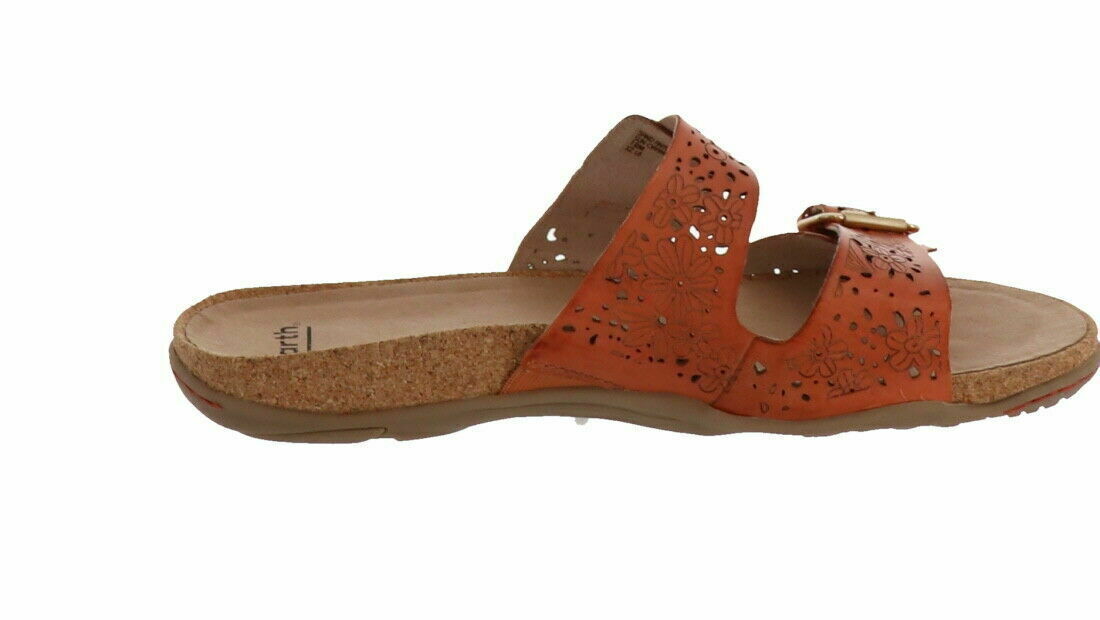 earth perforated leather slide sandals