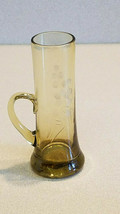 Vintage Blown Etched Amber Shot Glass Shooter Weighted Base Applied Handle - $14.80