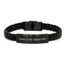 New Sewing, Sewing is My Happy Place, Holiday Braided Leather Bracelet f... - $21.51