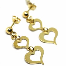 18K YELLOW GOLD PENDANT EARRINGS, DOUBLE FLAT HEARTS, 3cm, 1.2 INCHES image 1