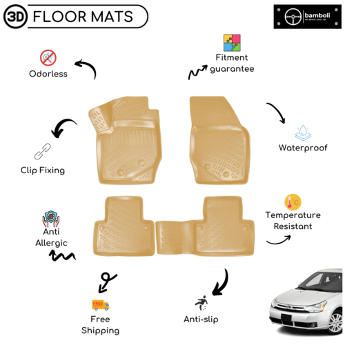 Vehicle Specific Rubber Beige Floor Mat for Ford Focus 2 2005 - 2010