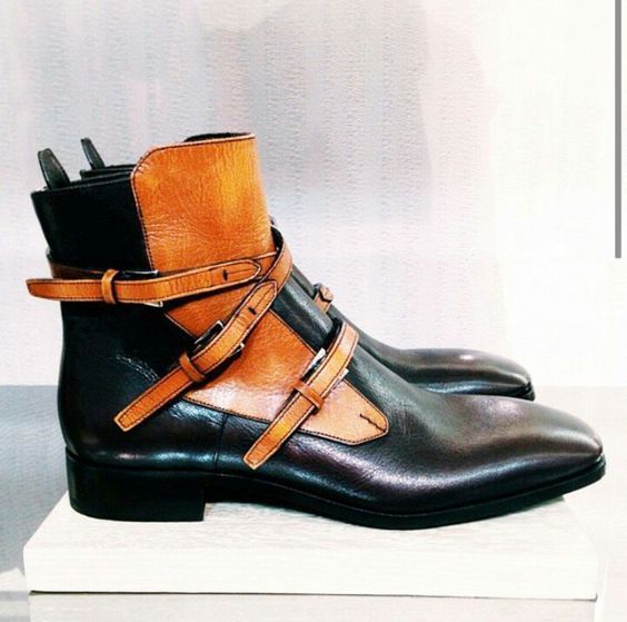 NEW Handmade Pure Leather Ankle High Boot, Men's New Dress Designer Triple Monk