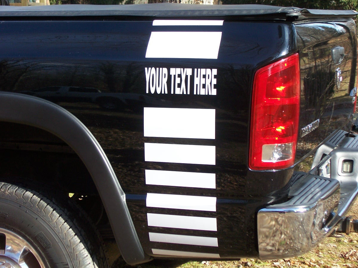 YOUR TEXT Truck Faded Bed stripes Stripe Graphics Dodge Ram GMC CHEVY ...