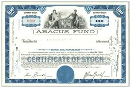 Vintage 1958 Stock Certificate Abacus Fund of Massachusetts Mutual Funds - $18.97