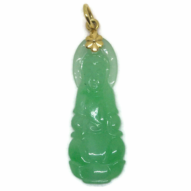 small Quan Yin Asian Jade on 14k Solid Yellow gold Pendant Charm