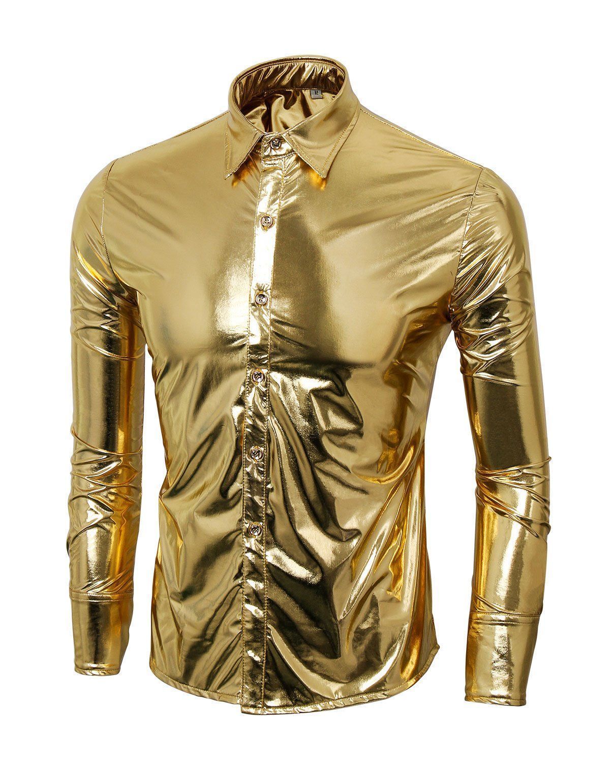 metallic button up shirt