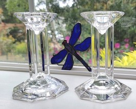 Two Vintage Lennox Crystal Candle Stick Holders Clear Double Stem Octagon 5" - $24.00