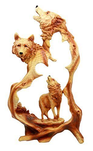 Ebros Large Rustic Faux Wood Wildlife Scene Howling Wolf Pack Figurine 12.5H