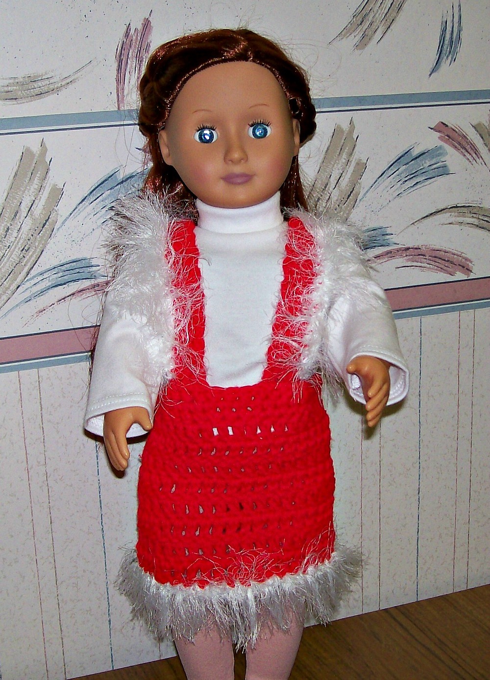 Primary image for American Girl Crocheted Jumper, Handmade, OOAK, 18 Inch Doll, Fir Trim