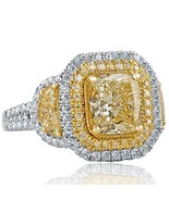 3.79 Ct Yellow Cushion Cut Half Moon Side Diamond Engagement Ring 18k Wh... - $8,275.41