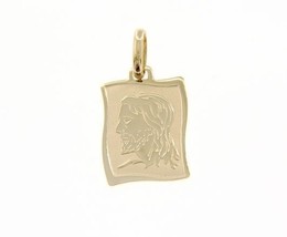 18K Yellow Gold Pendant Parchment Medal Jesus Face 19 Mm Engravable Italy Made - $284.01