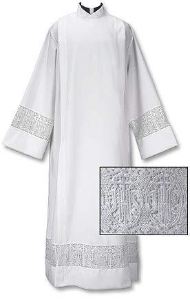 Christian Brands Catholic Latin Cross and IHS Lace Front Wrap ALB (Extra Large)