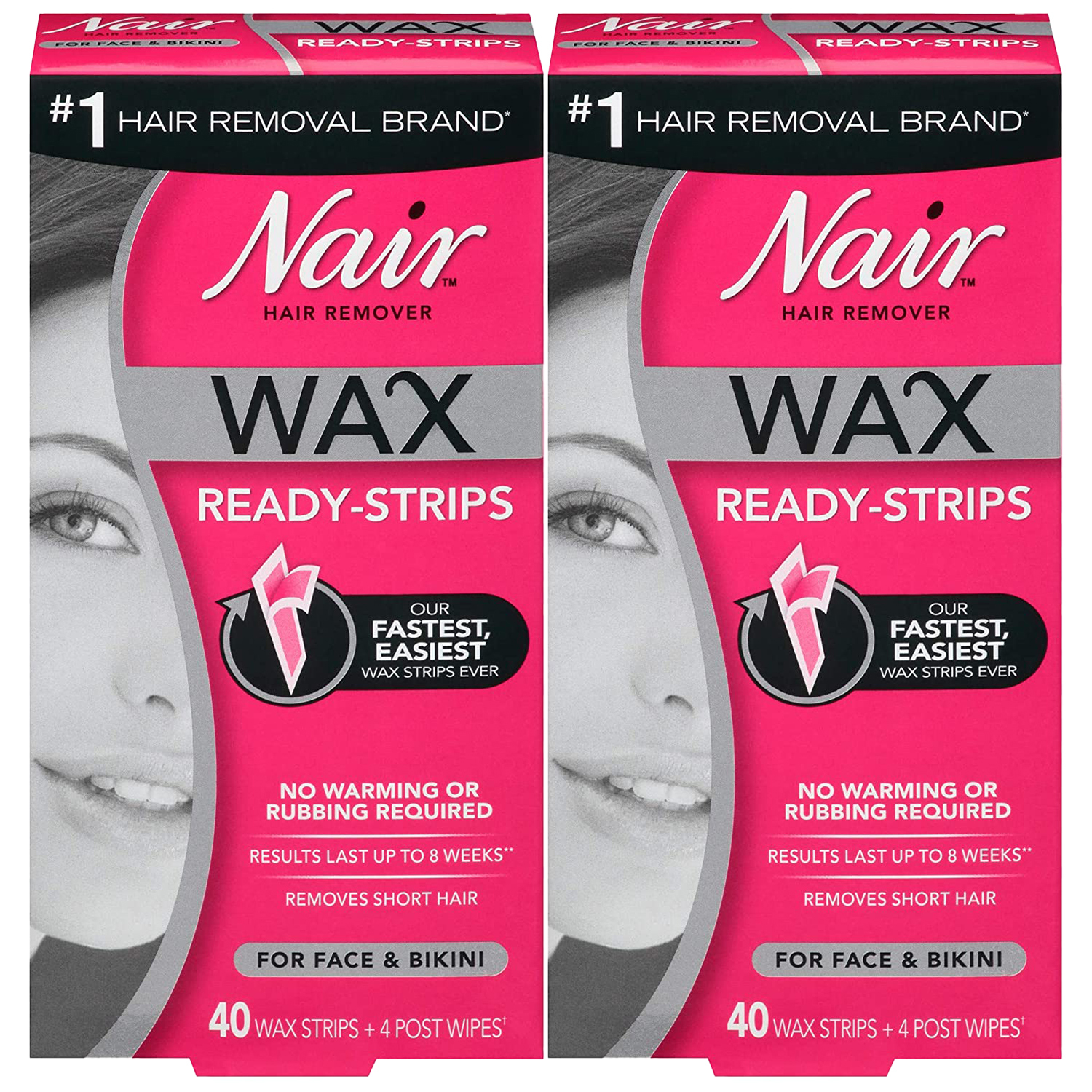 2-New Nair Hair Remover Wax Ready Strips Face and Bikini Hair Removal Wax Strips