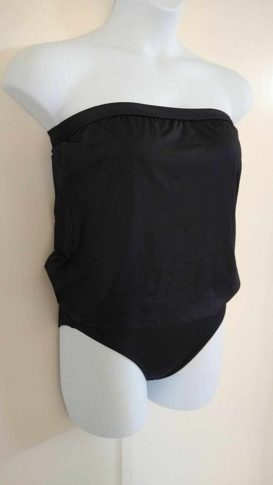 Clean Water Women's Strapless One Piece Blouson Bandeau Black Swimsuit