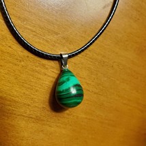 Malachite Pendant Necklace, green polished stone crystal jewelry image 1