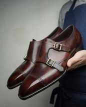 Handmade Men&#39;s Brown Cowhide Leather Double Monk Round Toe Dress Formal ... - $128.69+
