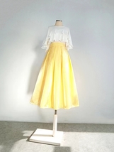 YELLOW Satin Polyester Pleated Midi Skirt Outfit Pleated Midi Party Skirt Plus image 4
