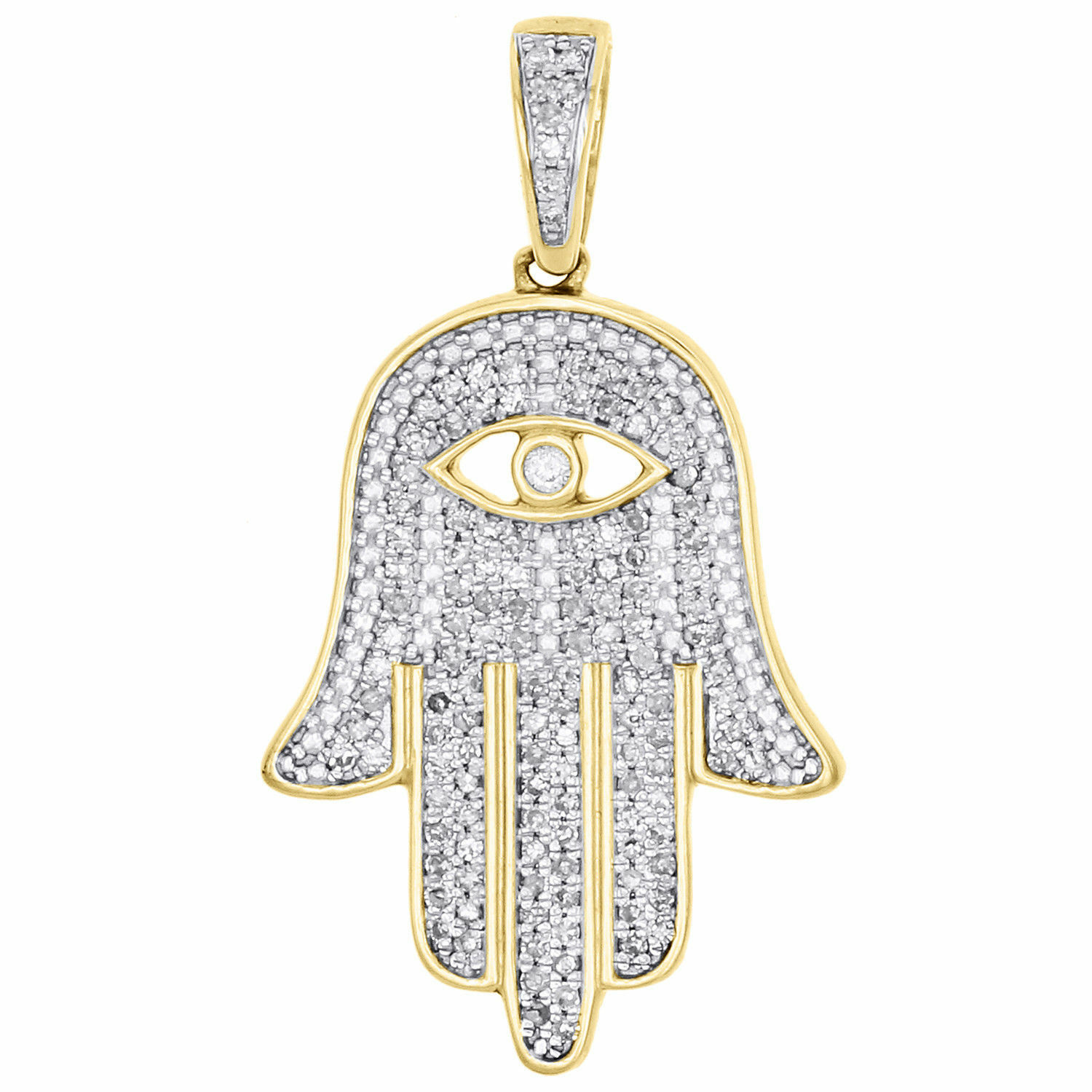 Hand of Fatima Pendant Silver 925 Round Cut White