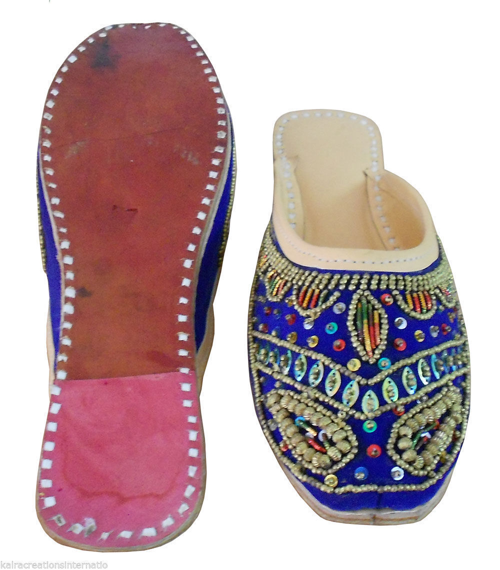 Women Slippers Indian Handmade Casual Blue Clogs Flip-Flops Flat US 10 ...