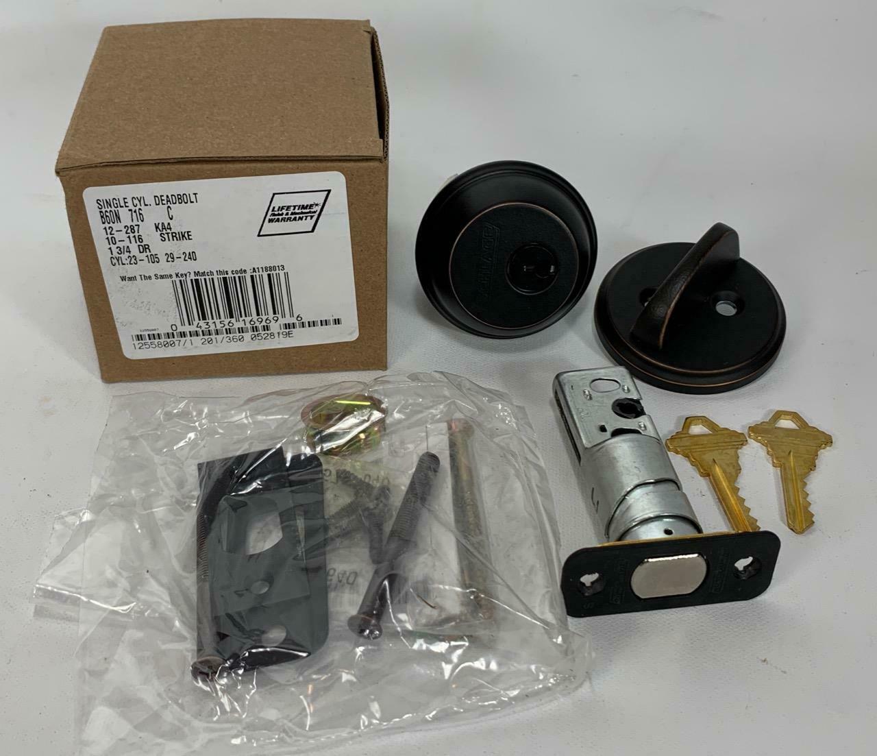 Schlage B60N716 Deadbolt Keyed 1 Side Aged Bronze Universal Latch Fits