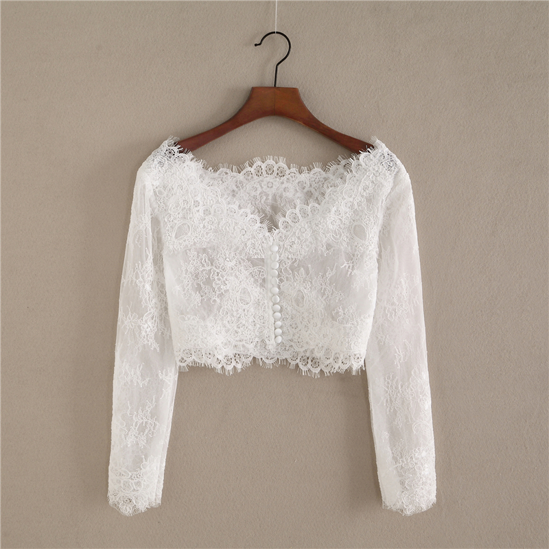White Off Shoulder Long Sleeve Floral Lace Top Wedding Bridesmaid Lace Crop Tops