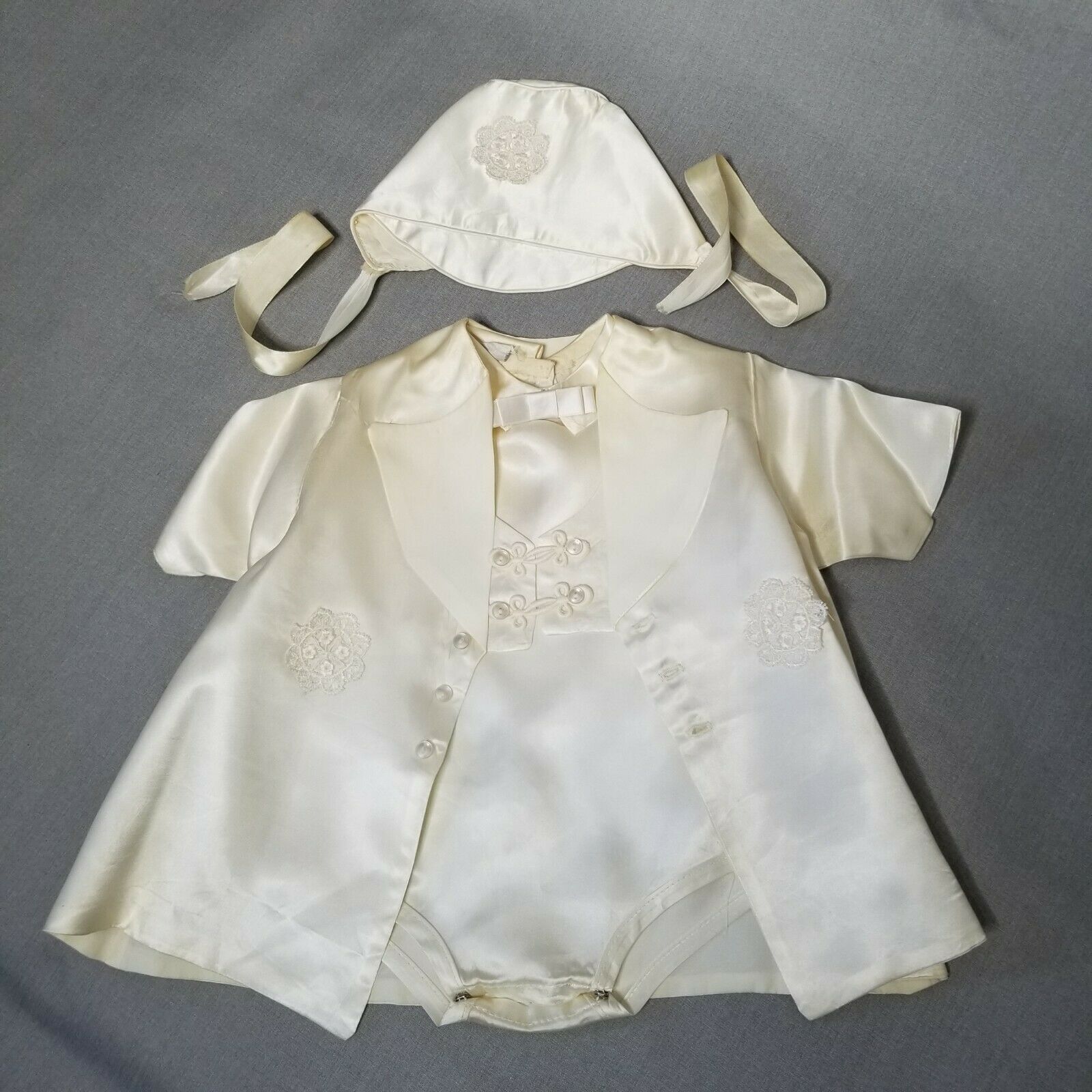 Phyllis Baby Wear Vintage Infant Boy White Satin Christening Baptism