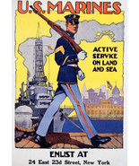 WAR US MARINES ACTIVE SERVICE ON LAND AND SEA ENLIST VINTAGE POSTER REPRO - $10.96+