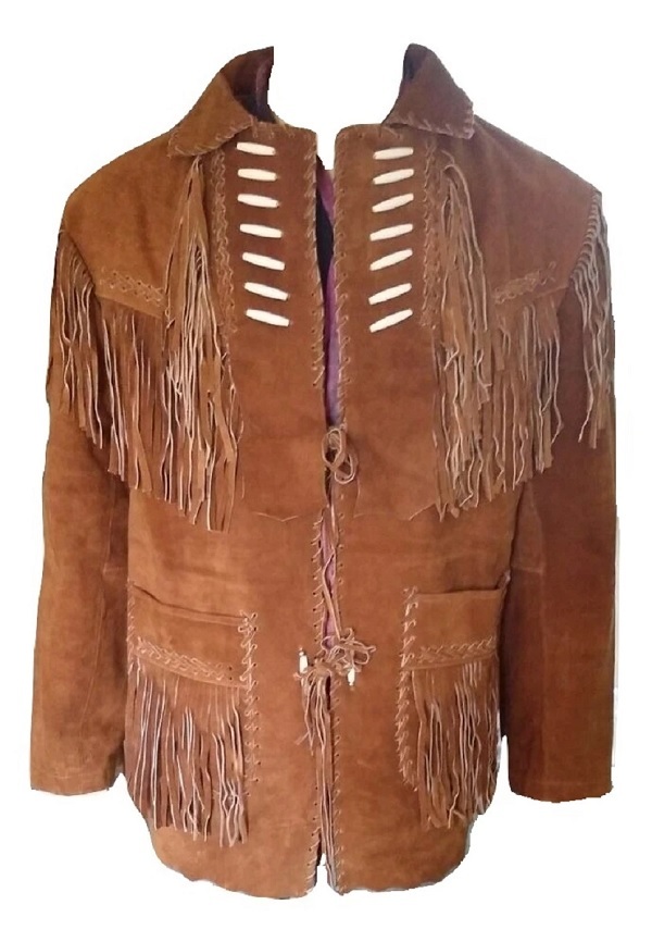 New Western Cowboy Brown Color Coat Collar Leather Fringe Men Biker ...