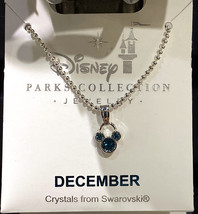 Disney Parks Mickey Mouse Faux Gem December Birthstone Necklace Silver Color NEW
