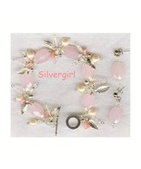 Rose Quartz Crystal Silver Charm Bracelet and Earring Set - $36.99
