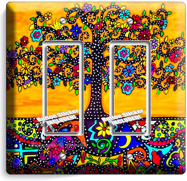 MEXICAN TREE OF LIFE FOLK ART LIGHT DOUBLE GFI SWITCH WALLPLATE ROOM HOUSE DECOR
