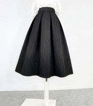 Women Black Midi Skirt Autumn Black Pleated Party Skirt Plus Size Line Pattern image 2