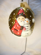 Vaillancourt Folk Art Santa on Gold Jingle Ball with Snowman  image 1