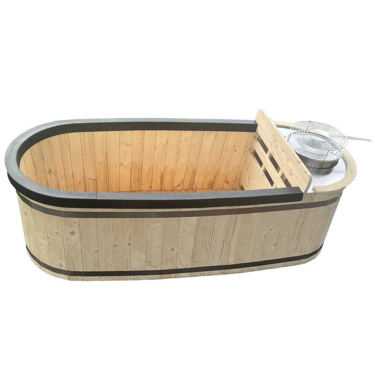 Natural Pine Hot Tub and Cold Plunge Tub with Charcoal Stove 132