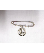 2&quot; PIN BROOCH w 3 CRYSTALS &amp; ROUND HOWLING WOLF w MOON &amp; FEATHER PEWTER ... - $5.99