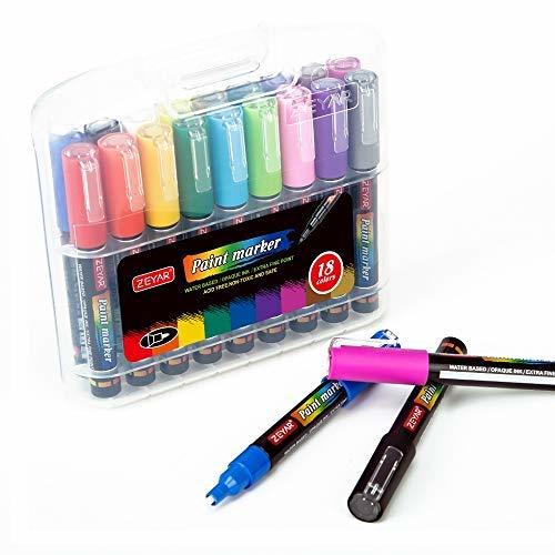 ZEYAR 18 Colors Acrylic Paint Pens, Extra Fine Point, Waterproof
