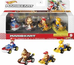 Hot Wheels Mario Kart 4 Pack Mario & Donkey Kong & Diddy Kong & Orange Yoshi Set - $60.78