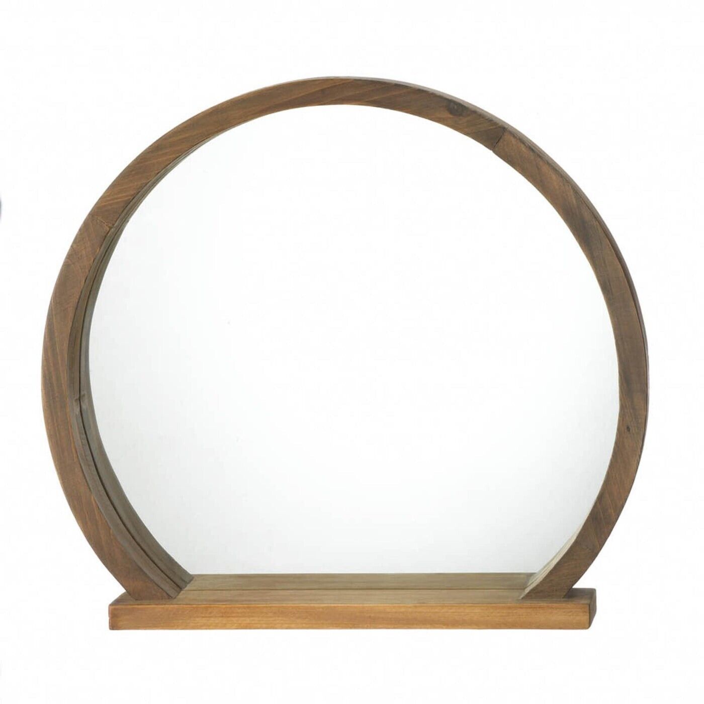 Rustic Look Country Round Wooden Entry Wall Mirror Small Shelf Chic Decor - $71.73