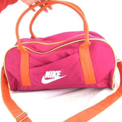 Nike Hot Pink Orange Nylon Colorblock Gym Small Duffle Shoulder Bag