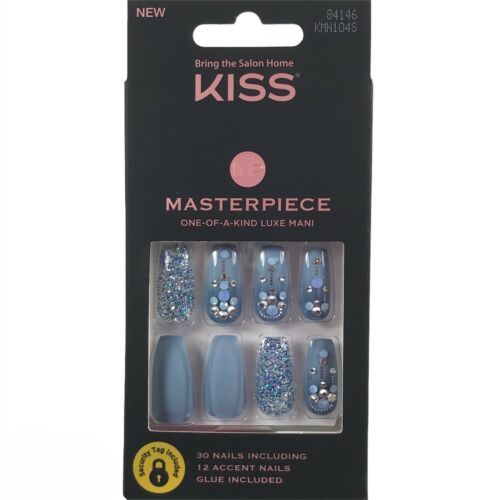 NEW Kiss Nails Masterpiece Luxe Glue Manicure Long Gel Coffin Blue ...