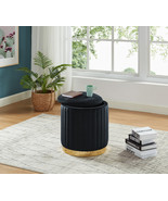 Velvet Channel-Tufted Round Storage Ottoman with Gold Base--Living Room - $166.65
