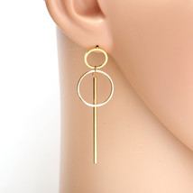 Gold Tone Drop Earrings with Dangling Circles & Bar - $24.99