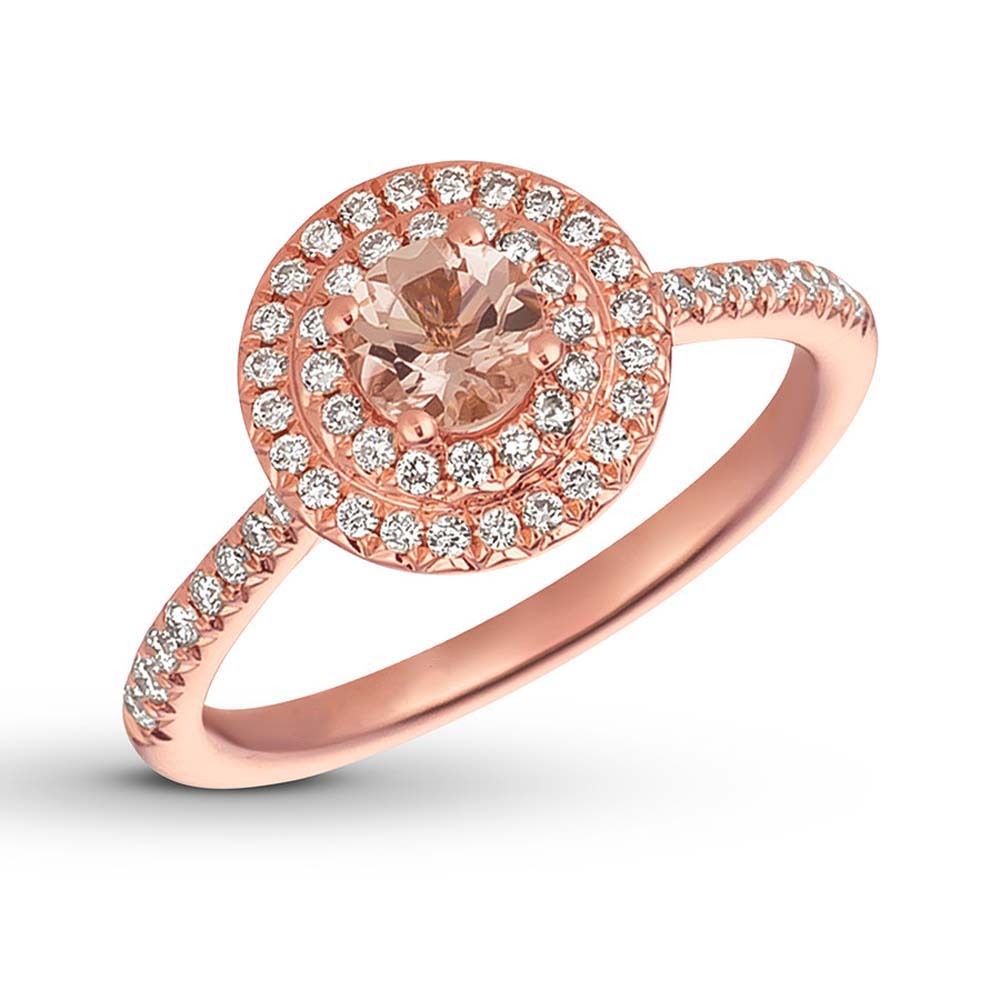 14K Rose Gold Over Silver Round-Cut Morganite & CZ Diamond Halo Cocktail Ring
