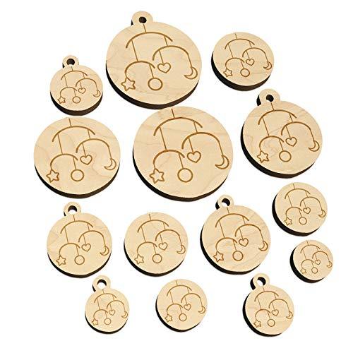 Baby Mobile Heart Star Moon Mini Wood Shape Charms Jewelry DIY Craft - 25mm (7pc